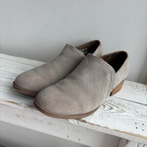 Suede Slip On Shooties Womens Size 6 Stacked Block Heel Boho Retro Casual TOMS
